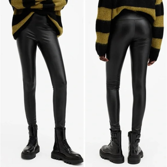 ALLSAINTS Cora Leggings Faux Leather High Waist Skinny Pull-On Pants, Black - Picture 15 of 15